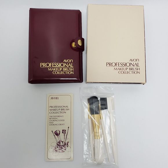 Vintage Avon Professional Travel Makeup Brush Collection 4 Piece Set - Picture 1 of 10